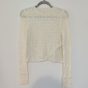 Free People Cream Asymmetrical Ribbed Blouse